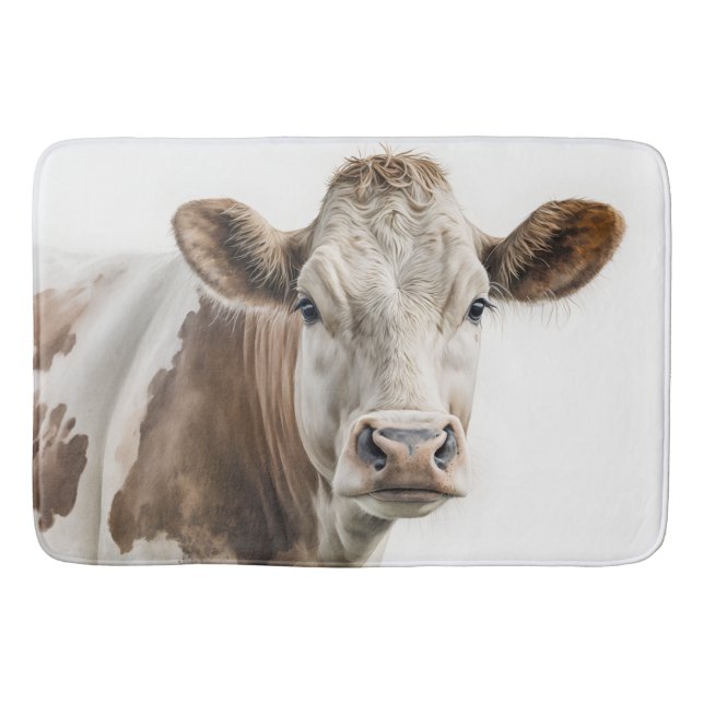 Tapete De Banheiro Watercolor Hereford Cow Portrait (Frente)