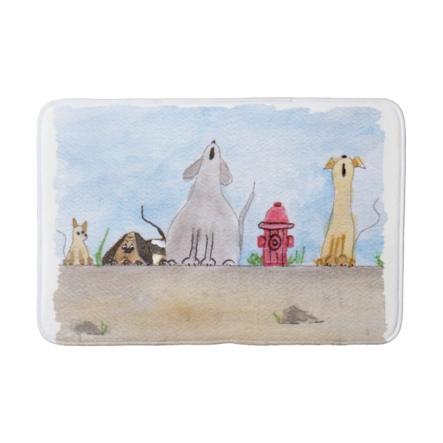 Tapete De Banheiro Watercolor Junkyard Dogs Bath Mat (Frente)