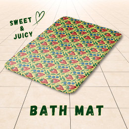 Tapete De Banheiro Watercolor Strawberry Blueberry Pattern on Yellow