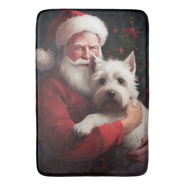 Tapete De Banheiro West Highland White Terrier Santa Claus Natal (Frente Vertical)