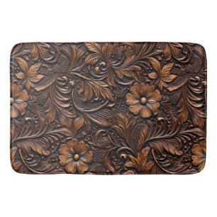 Tapete De Banheiro Western Brown Floral Faux Leather
