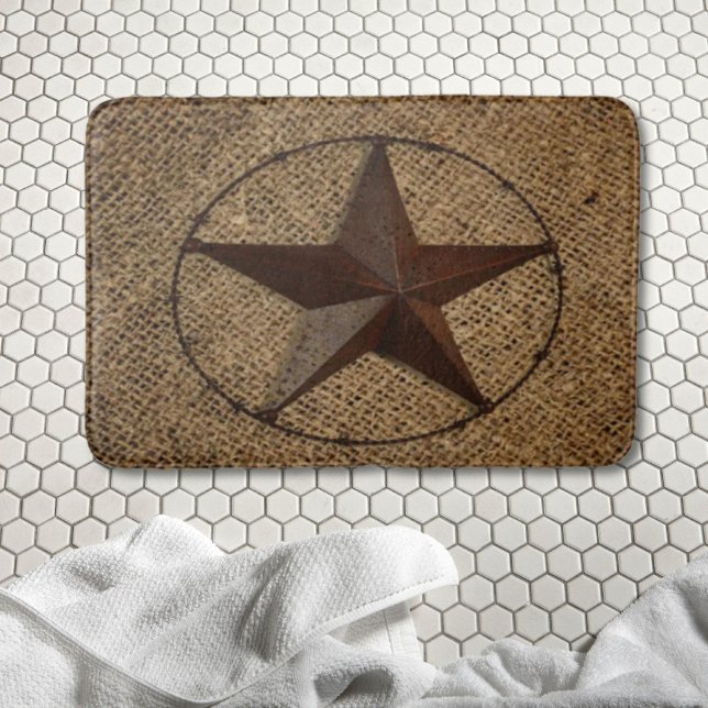 Tapete De Banheiro Western Country Ruslap Primitive Texas Star (Western Country Rustic Burlap Primitive Texas Star Bath Mat)