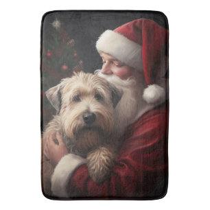 Tapete De Banheiro Wheaton Terrier com Papai Noel Natal Festivo