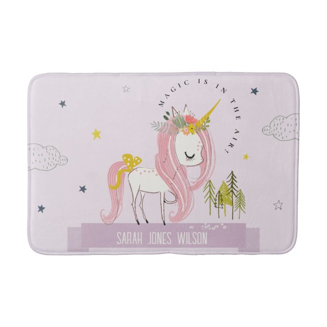 Tapete De Banheiro Whimsical Magical Unicorn Purple Princess Kids (Frente)