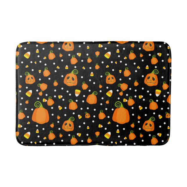 Tapete De Banheiro Whimsso Pumpkins e Candy Corn Diversão Halloween (Frente)