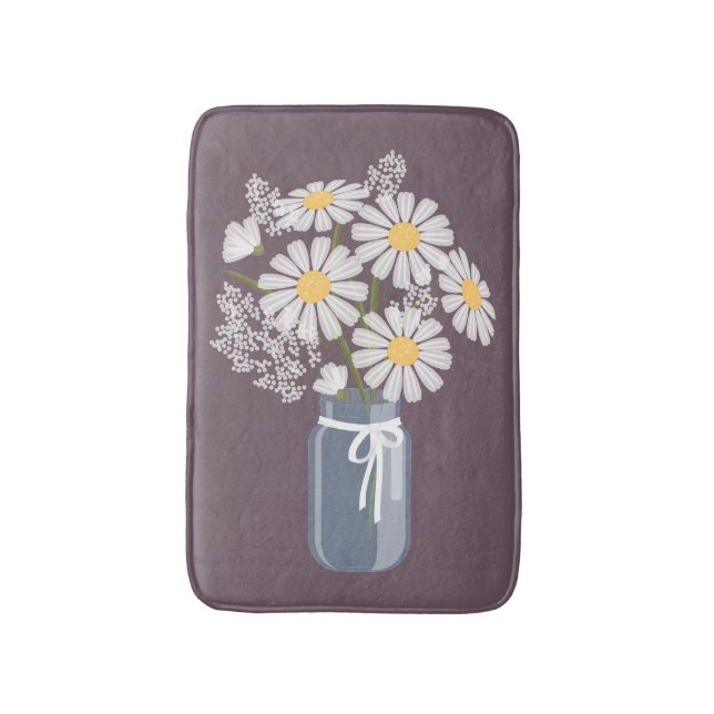 Tapete De Banheiro White Daisies Mason Jar em Plum Purple (Frente Vertical)