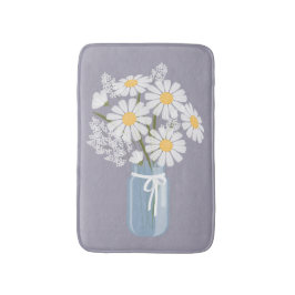 Tapete De Banheiro White Daisies Mason Jar na Lavanda