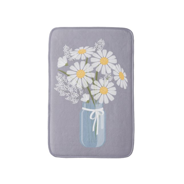 Tapete De Banheiro White Daisies Mason Jar na Lavanda (Frente Vertical)