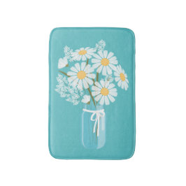 Tapete De Banheiro White Daisies Mason Jar no Teal