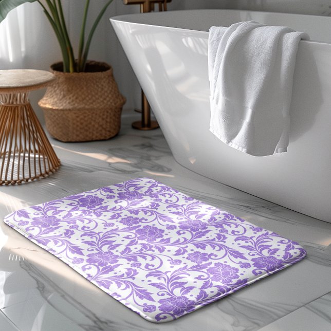 Tapete De Banheiro White & Lavender Glittery Damasks Pattern (Criador carregado)