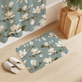 Tapete De Banheiro White Magnolia Grove on Duck Blue Elegant Floral