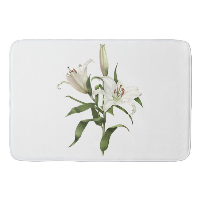 Tapete De Banheiro White Oriental Lily Botanical Art (Frente)