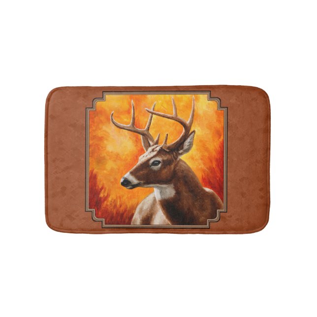 Tapete De Banheiro Whitetail Deer no outono, Vermelho Brown (frente)