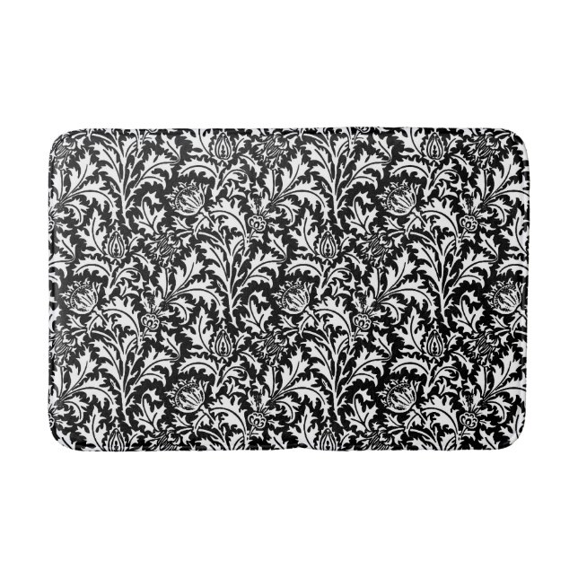 Tapete De Banheiro William Morris Thistle Damask, Preto e Branco (Frente)