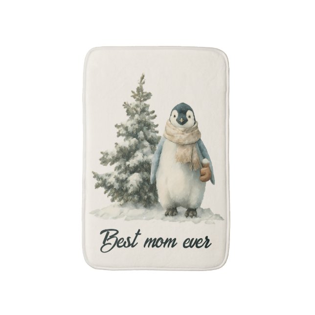 Tapete De Banheiro Winter Penguin “Best Mom Ever” Design (Frente Vertical)