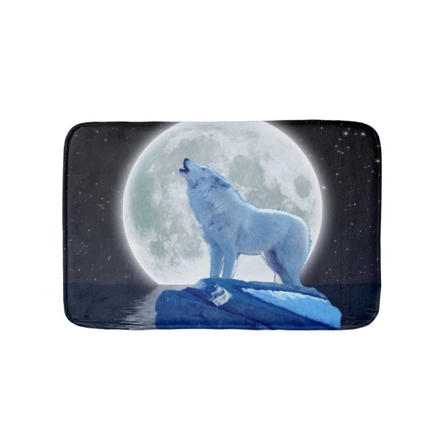 Tapete De Banheiro Wolf Howling do Ártico em uma Lua de inverno (frente)