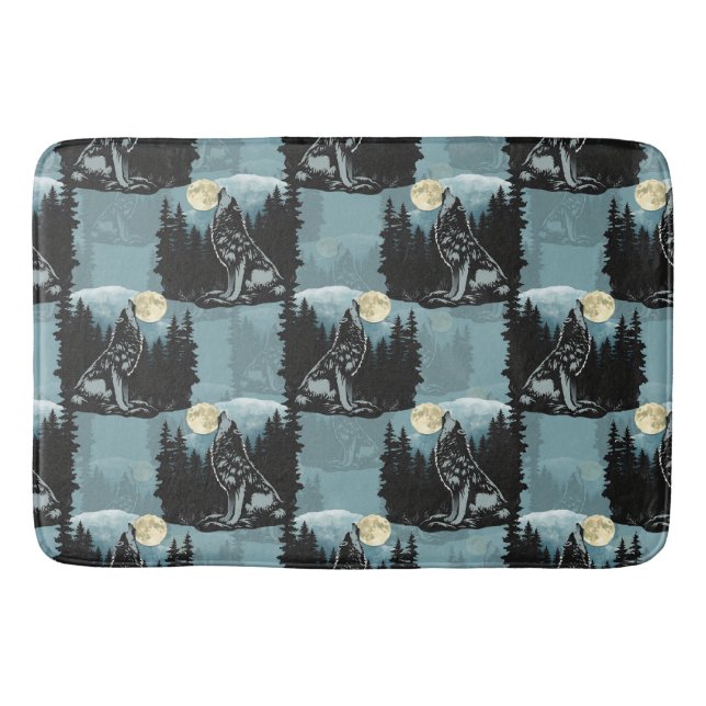 Tapete De Banheiro Wolf Howling Na Moon Pattern Design (Frente)