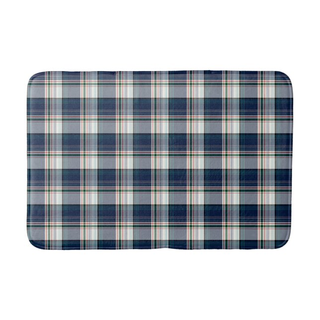 Tapete De Banheiro Xadrez Azul, Branco, Multithread (Frente)