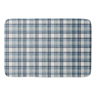 Tapete De Banheiro Xadrez Azul e Creme Denim Costeiro