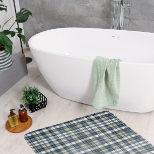 Tapete De Banheiro Xadrez Azul Jeans Verde Salvia Branco