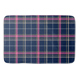 Tapete De Banheiro Xadrez azul-marinho de Tartan com bege branco rosa