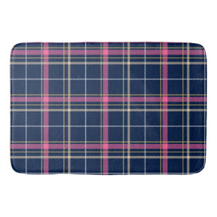 Tapete De Banheiro Xadrez azul-marinho de Tartan com bege branco rosa