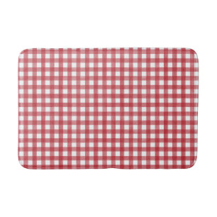 Tapete De Banheiro Xadrez Clássica Vermelha e Branca de Gingham Padrã