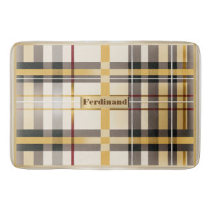 Tapete De Banheiro Xadrez Clássico Monogramado Bege e Taupe