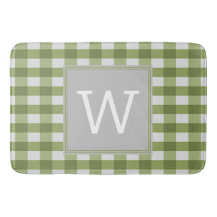 Tapete De Banheiro Xadrez de Buffalo Verde Monograma Bath Mat