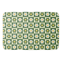Tapete De Banheiro Xadrez de Margarida em Verde Salvia e Creme Retro
