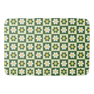 Tapete De Banheiro Xadrez de Margarida em Verde Salvia e Creme Retro