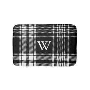 Tapete De Banheiro Xadrez de Tartan Preto e Branco