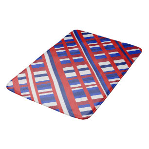 Tapete De Banheiro Xadrez em vermelho, branco e azul Diagonal