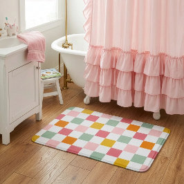Tapete De Banheiro Xadrez Multicolorido Boho