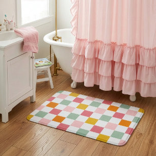 Tapete De Banheiro Xadrez Multicolorido Boho