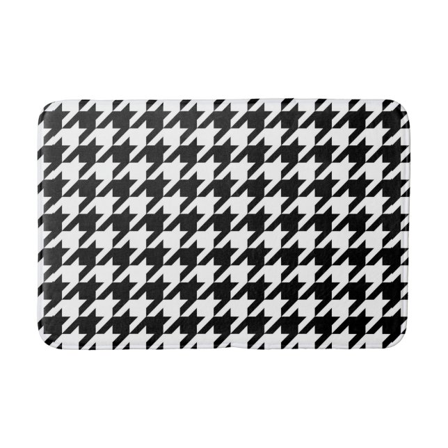 Tapete De Banheiro Xadrez Preto e Branco Houndstooth (Frente)