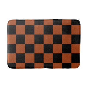 Tapete De Banheiro Xadrez Preto e Laranja de Quadrados Búfalo Plaid