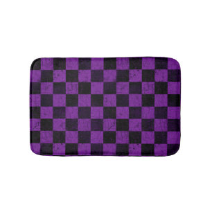 Tapete De Banheiro Xadrez Rústico, Roxo e Preto