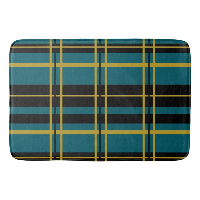 Tapete De Banheiro Xadrez Tradicional Preta, Nata-Manteiga, Chá Escur (Frente)