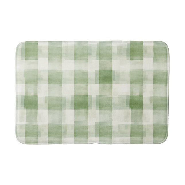 Tapete De Banheiro Xadrez Verde Creme   (Frente)