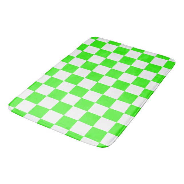 Tapete De Banheiro Xadrez Verde Neon e Branco  (Angulado)