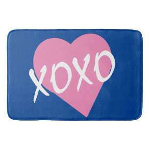 Tapete De Banheiro XOXO Coração Cor-de-Rosa Abraça Beijos Azul