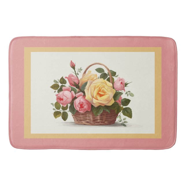 Tapete De Banheiro Yellow And Pink Roses Bath Mat (Frente)