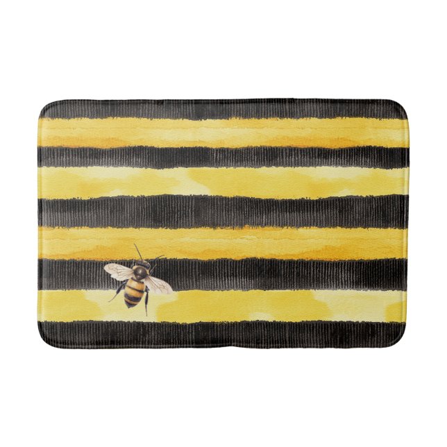 Tapete De Banheiro Yellow Gold Black Stripes Honey Bee  (Frente)