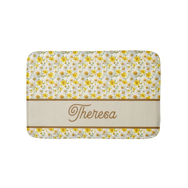 Tapete De Banheiro Yellow Wildflowers Pattern Monogram Name (frente)