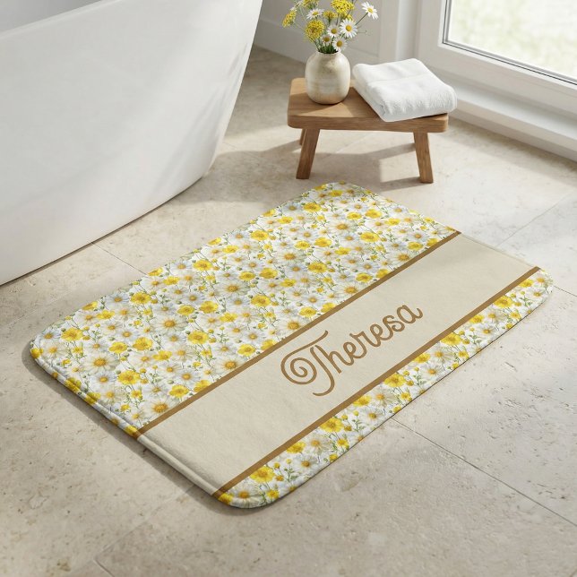 Tapete De Banheiro Yellow Wildflowers Pattern Monogram Name (Criador carregado)