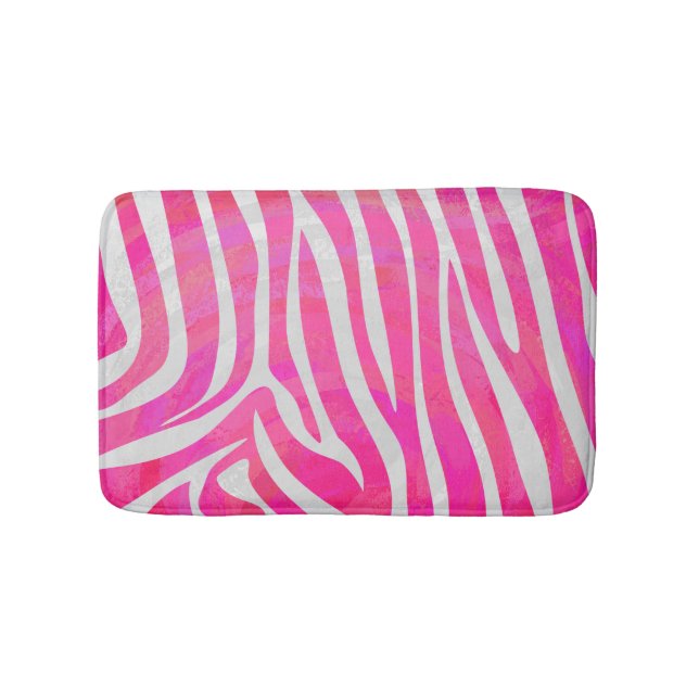 Tapete De Banheiro Zebra, rosa-quente e Impressão branco (frente)