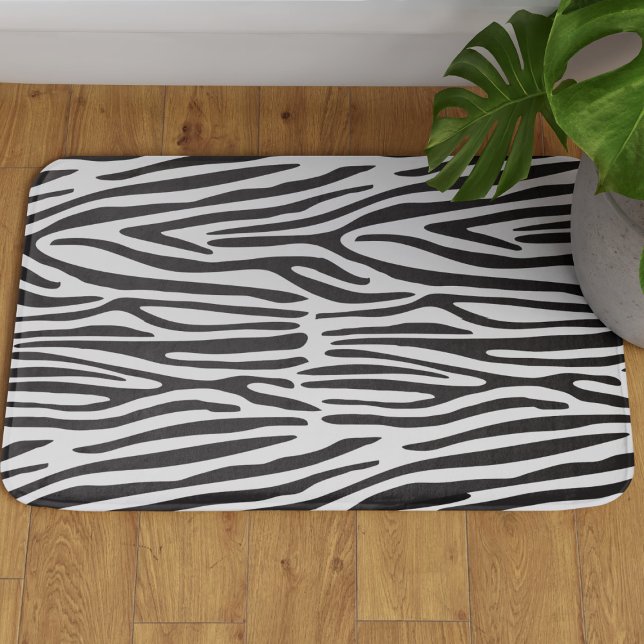 Tapete De Banheiro Zebra Strips Animal Imprime Grande Matra Banheira (Cute black and white zebra stripes bath mat with safari vibes!)