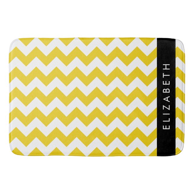 Tapete De Banheiro Zigzag Amarelo, Chevron Amarelo, Seu Nome (Frente)