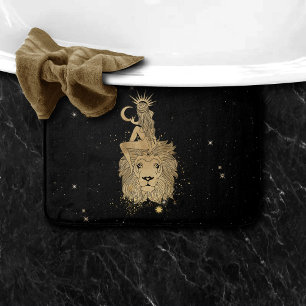 Tapete De Banheiro Zodiac Leo Astrologia Cósmica Dourada e Negra